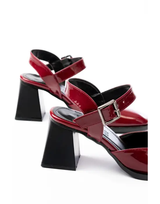 İNF-40450 Bordo Rugan Günlük Arkası Açık Topuklu Bayan Ayakkabı