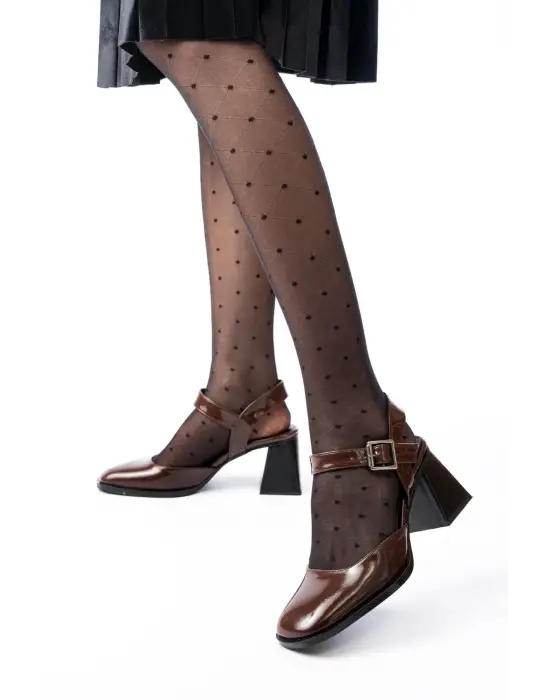 İNF-40450 Kahve Rugan Günlük Arkası Açık Topuklu Bayan Ayakkabı