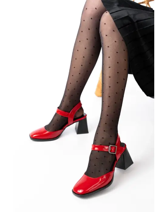 İNF-40450 Kırmızı Rugan Günlük Arkası Açık Topuklu Bayan Ayakkabı