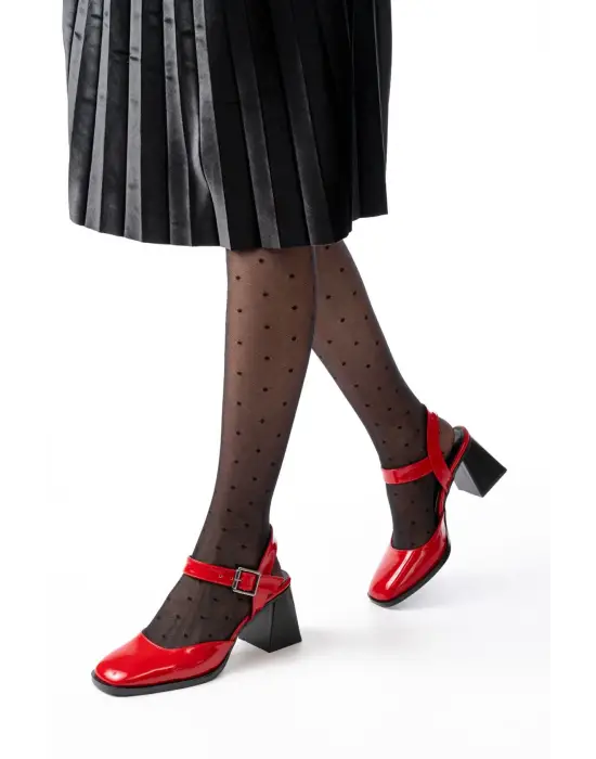 İNF-40450 Kırmızı Rugan Günlük Arkası Açık Topuklu Bayan Ayakkabı