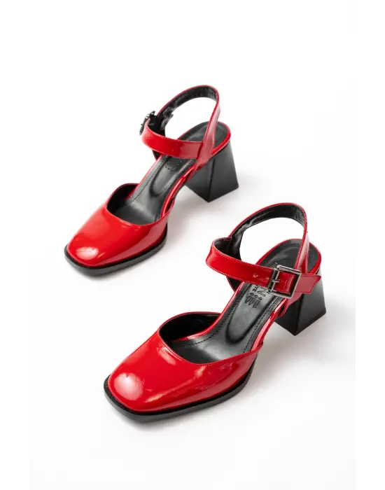 İNF-40450 Kırmızı Rugan Günlük Arkası Açık Topuklu Bayan Ayakkabı