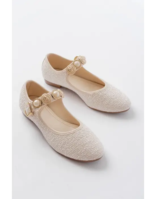 İnf-6363 Bej Havlu Desenli Baret Tokalı Günlük Bayan Ayakkabı