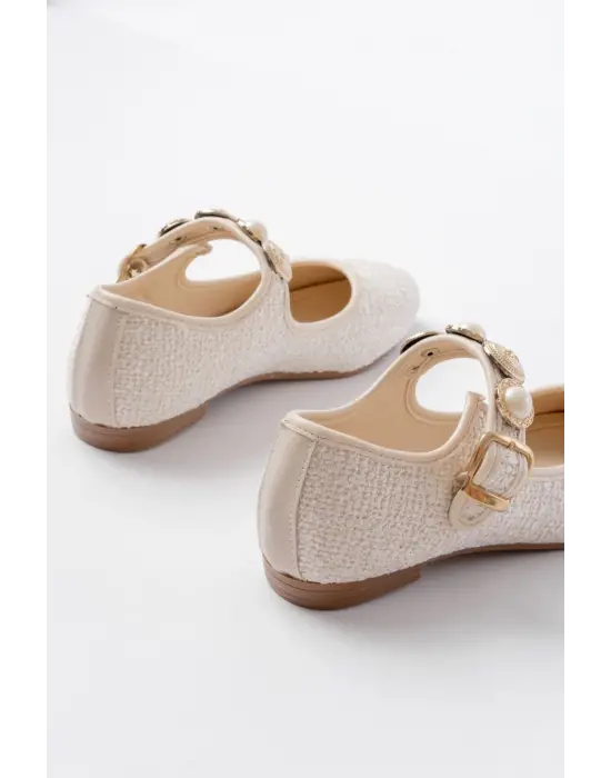 İnf-6363 Bej Havlu Desenli Baret Tokalı Günlük Bayan Ayakkabı