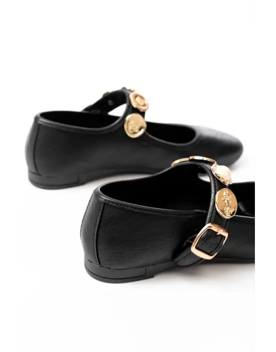 İNF-6363 Siyah Baret Tokalı Günlük Bayan Ayakkabı