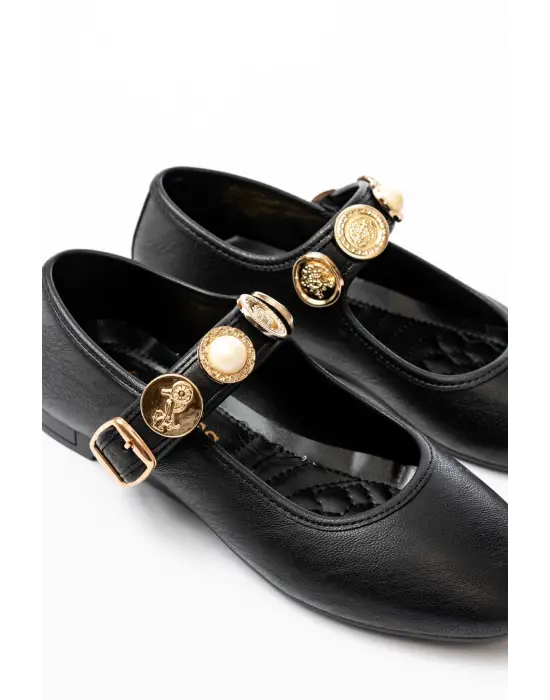 İNF-6363 Siyah Baret Tokalı Günlük Bayan Ayakkabı