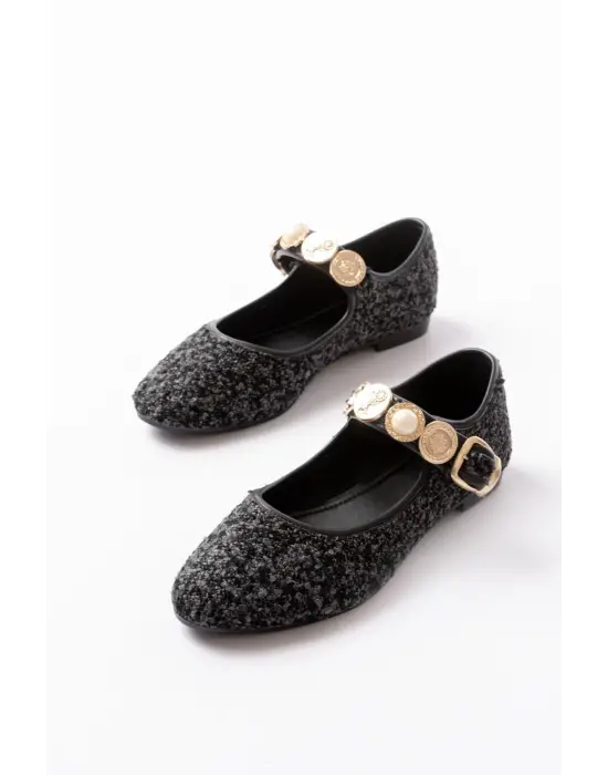 İnf-6363 Siyah Havlu Desenli Baret Tokalı Günlük Bayan Ayakkabı