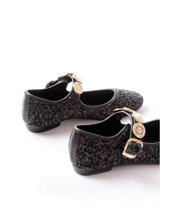 İnf-6363 Siyah Havlu Desenli Baret Tokalı Günlük Bayan Ayakkabı