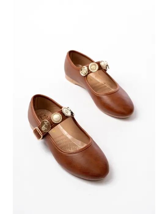 İNF-6363  Taba Baret Tokalı Günlük Bayan Ayakkabı