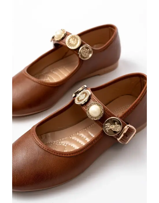 İNF-6363  Taba Baret Tokalı Günlük Bayan Ayakkabı