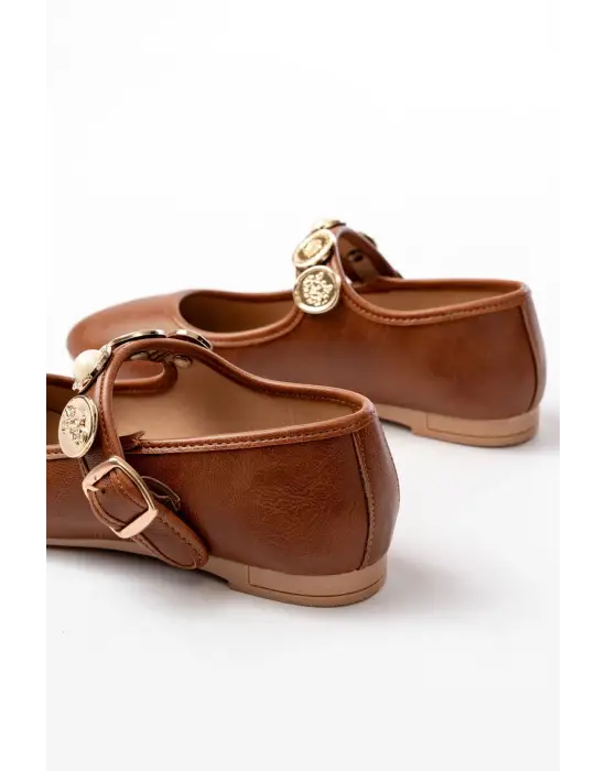 İNF-6363  Taba Baret Tokalı Günlük Bayan Ayakkabı