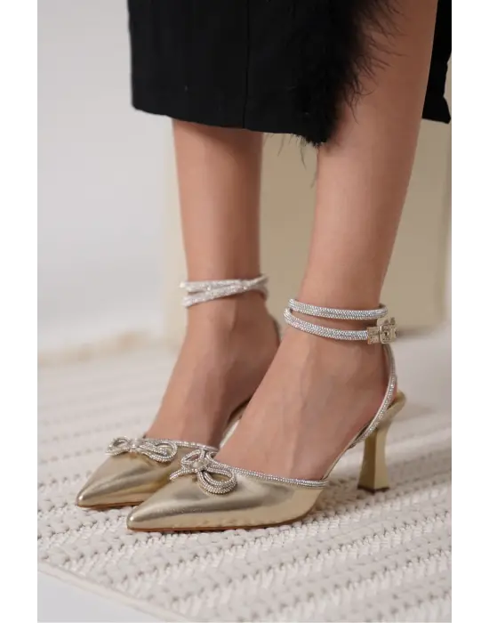 İrina Kadın Altın Taşlı Topuklu Ayakkabı