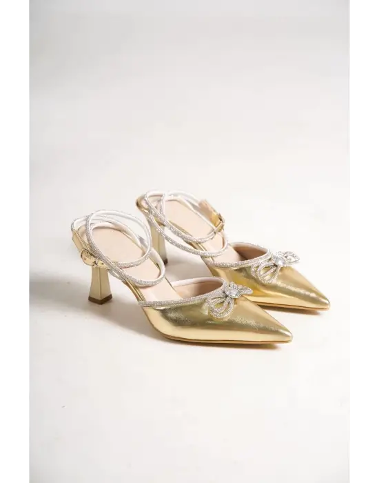 İrina Kadın Altın Taşlı Topuklu Ayakkabı