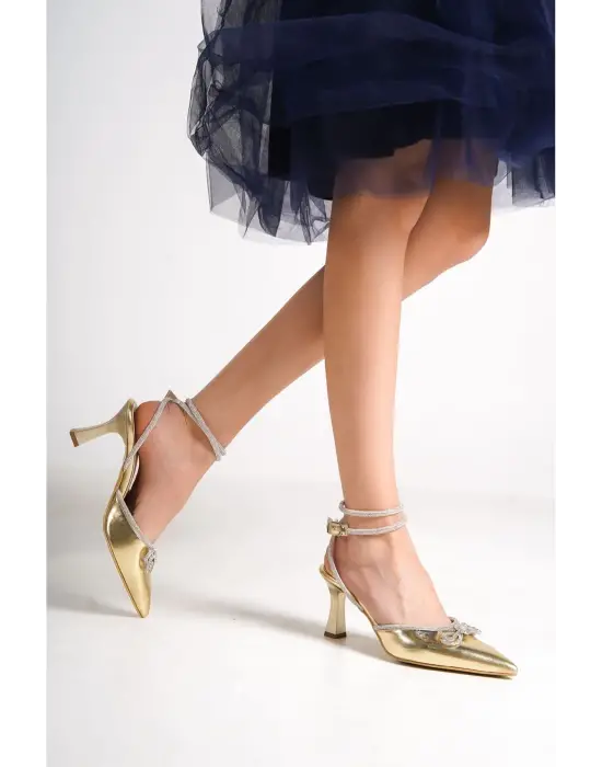 İrina Kadın Altın Taşlı Topuklu Ayakkabı