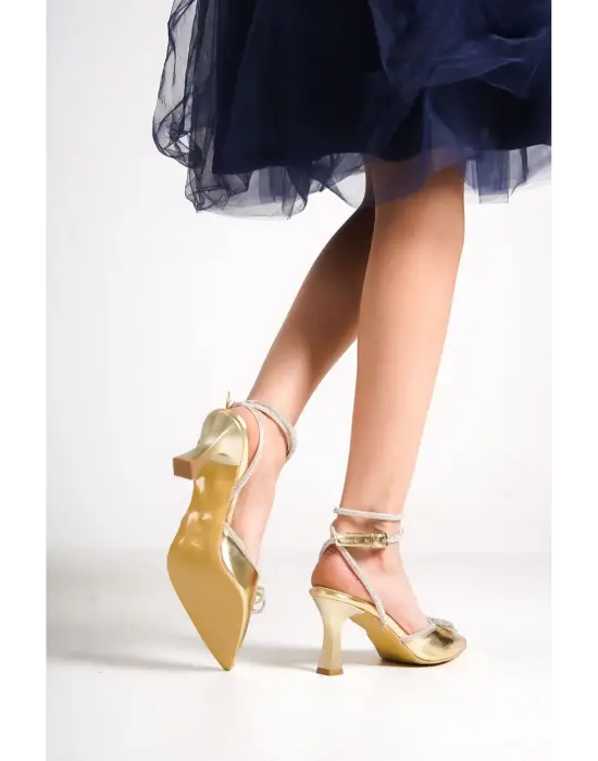 İrina Kadın Altın Taşlı Topuklu Ayakkabı