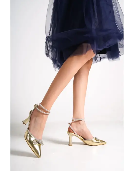 İrina Kadın Altın Taşlı Topuklu Ayakkabı