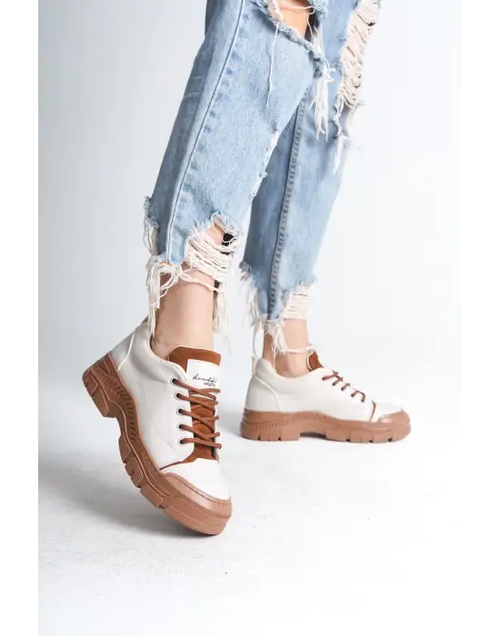 Jane Bağcıklı Ortopedik Taban Kadın Sneaker Spor Ayakkabı  Tt - Krem