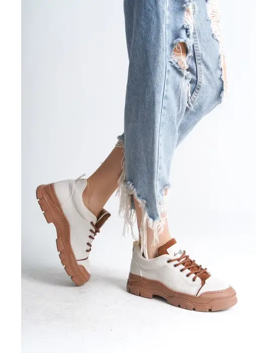 Jane Bağcıklı Ortopedik Taban Kadın Sneaker Spor Ayakkabı  Tt - Krem
