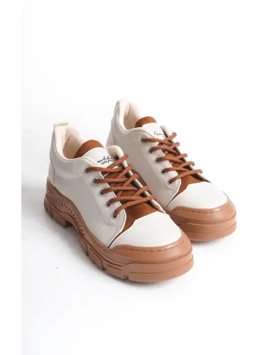 Jane Bağcıklı Ortopedik Taban Kadın Sneaker Spor Ayakkabı  Tt - Krem