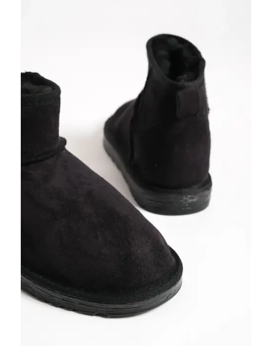 Jolıe Bağcıksız Düz Taban İçi Kürklü Kısa Süet Kadın Bot St - Siyah