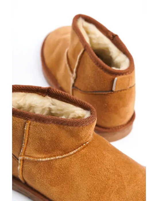 Jolıe Bağcıksız Düz Taban İçi Kürklü Kısa Süet Kadın Bot  Tt - Taba