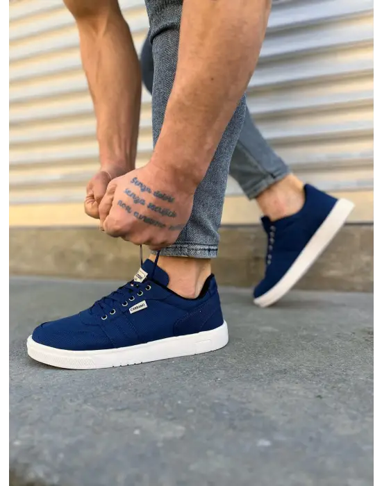 Tb0118 Rex Bağcıklı Keten Kumaş Erkek Günlük Sneaker Ayakkabı Kbt - Lacivert