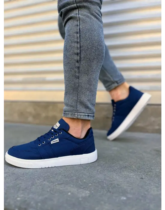 Tb0118 Rex Bağcıklı Keten Kumaş Erkek Günlük Sneaker Ayakkabı Kbt - Lacivert