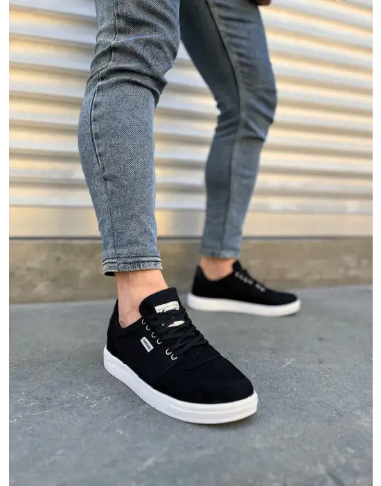 Jy0118 Rex Bağcıklı Keten Kumaş Erkek Günlük Sneaker Ayakkabı Kbt - Siyah