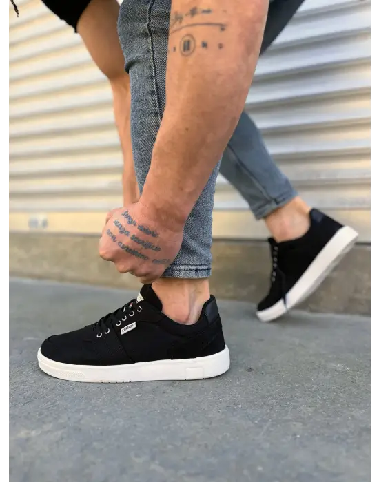 Jy0118 Rex Bağcıklı Keten Kumaş Erkek Günlük Sneaker Ayakkabı Kbt - Siyah