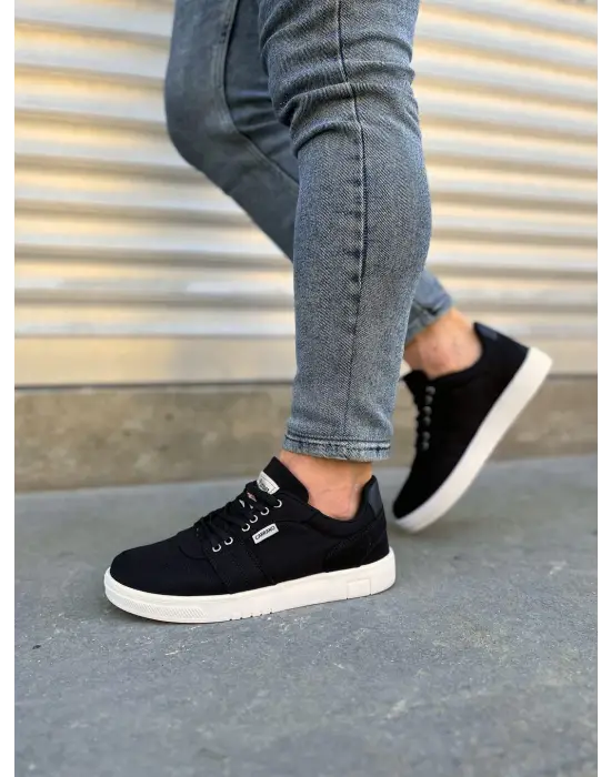 Jy0118 Rex Bağcıklı Keten Kumaş Erkek Günlük Sneaker Ayakkabı Kbt - Siyah