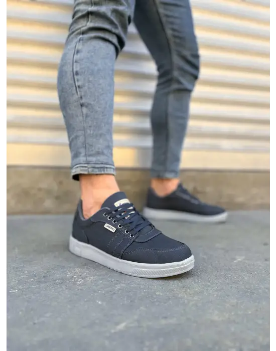 Tb0118 Rex Bağcıklı Keten Kumaş Erkek Günlük Sneaker Ayakkabı Kgt - Füme