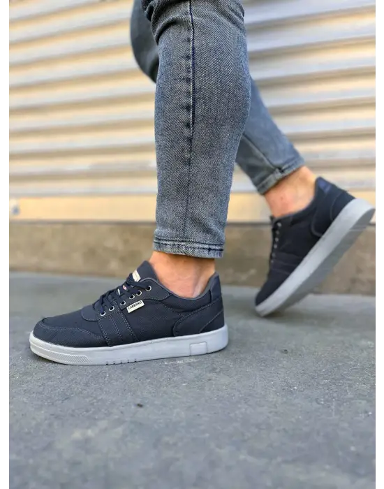 Tb0118 Rex Bağcıklı Keten Kumaş Erkek Günlük Sneaker Ayakkabı Kgt - Füme