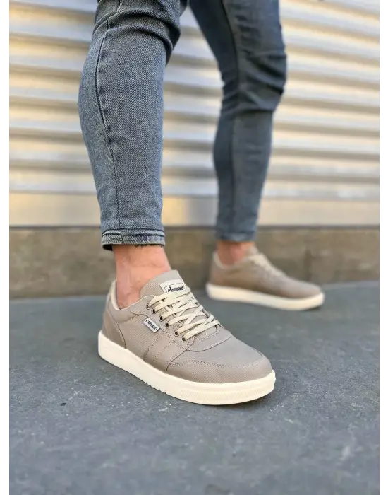 Tb0118 Rex Bağcıklı Keten Kumaş Erkek Günlük Sneaker Ayakkabı Kkt - Bej