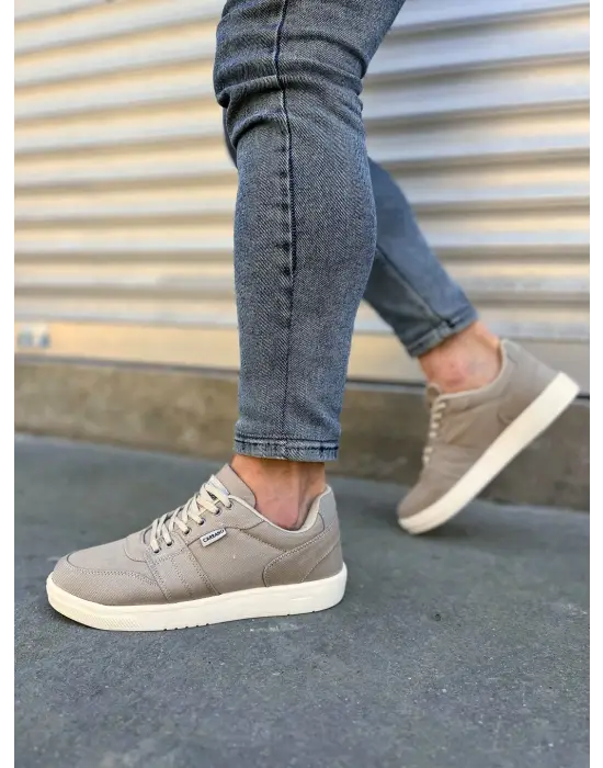 Tb0118 Rex Bağcıklı Keten Kumaş Erkek Günlük Sneaker Ayakkabı Kkt - Bej