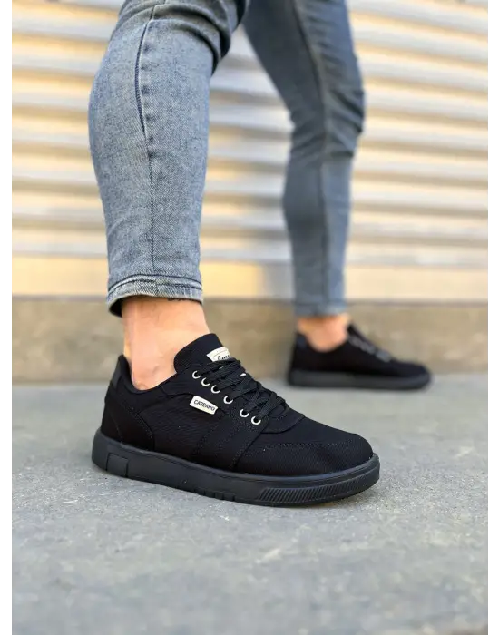 Tb0118 Rex Bağcıklı Keten Kumaş Erkek Günlük Sneaker Ayakkabı Kst - Siyah
