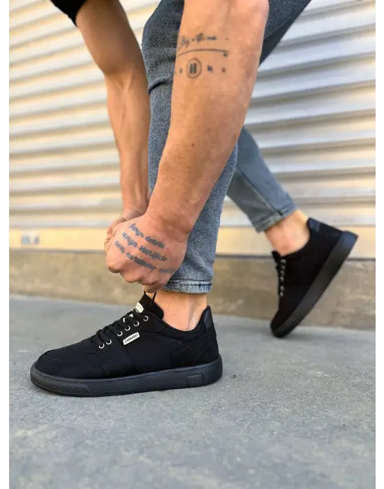 Tb0118 Rex Bağcıklı Keten Kumaş Erkek Günlük Sneaker Ayakkabı Kst - Siyah