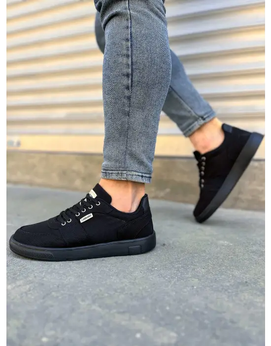 Tb0118 Rex Bağcıklı Keten Kumaş Erkek Günlük Sneaker Ayakkabı Kst - Siyah
