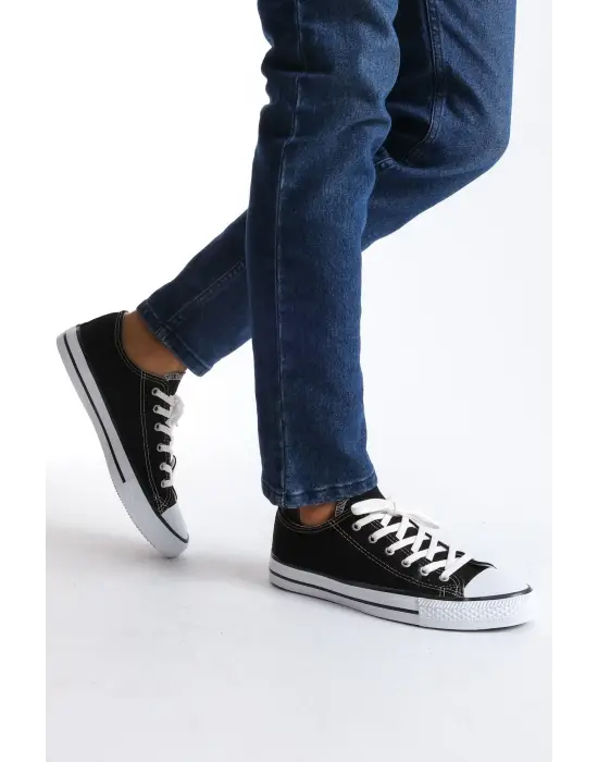 Jy0422 Luke Bağcıklı Keten Kumaş Erkek Günlük Sneaker Ayakkabı Bt Siyah
