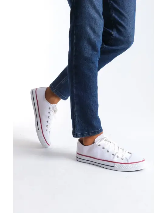 Tb0422 Luke Bağcıklı Keten Kumaş Erkek Günlük Sneaker Ayakkabı Kbt - Beyaz