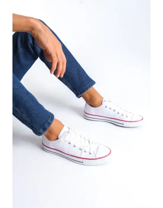 Tb0422 Luke Bağcıklı Keten Kumaş Erkek Günlük Sneaker Ayakkabı Kbt - Beyaz