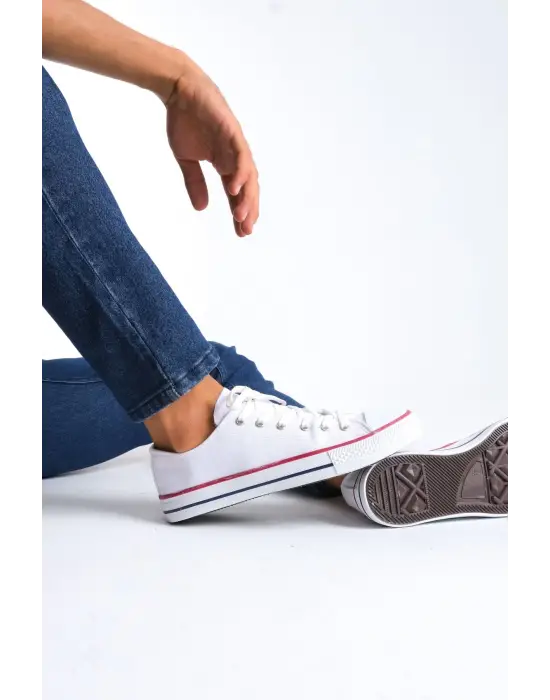 Tb0422 Luke Bağcıklı Keten Kumaş Erkek Günlük Sneaker Ayakkabı Kbt - Beyaz