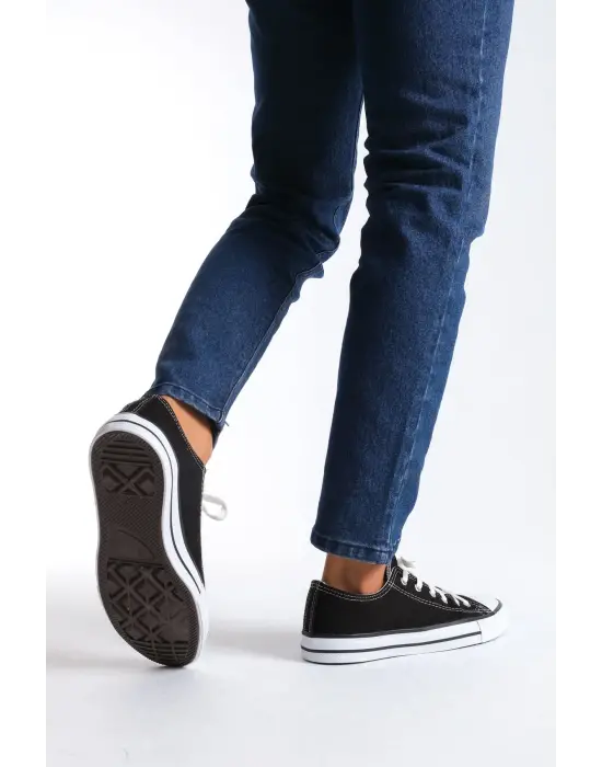 Tb0422 Luke Bağcıklı Keten Kumaş Erkek Günlük Sneaker Ayakkabı Kbt - Siyah