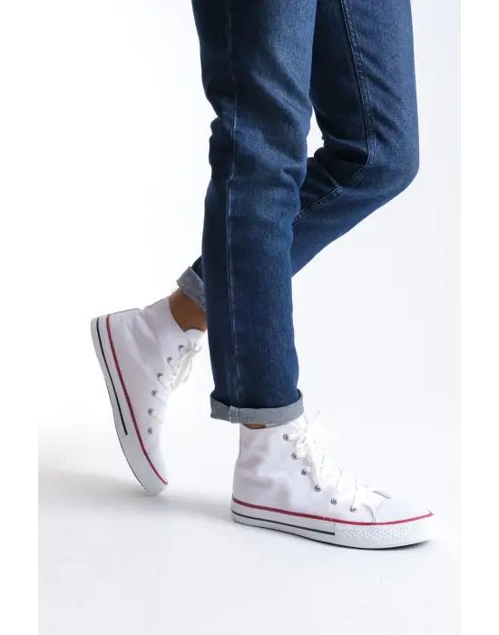 Tb0423 Axe Bağcıklı Keten Kumaş Erkek Günlük Sneaker Ayakkabı Kbt - Beyaz