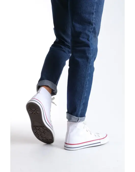 Tb0423 Axe Bağcıklı Keten Kumaş Erkek Günlük Sneaker Ayakkabı Kbt - Beyaz