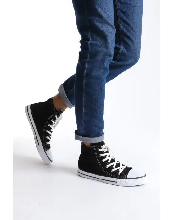 Tb0423 Axe Bağcıklı Keten Kumaş Erkek Günlük Sneaker Ayakkabı Kbt - Siyah