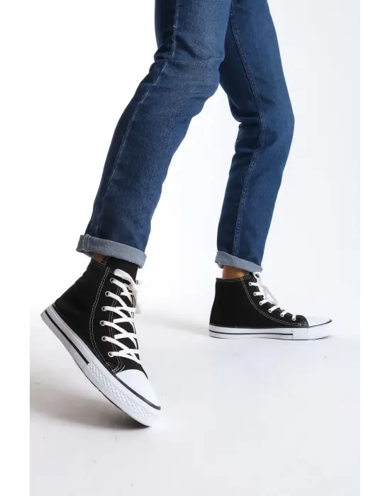 Tb0423 Axe Bağcıklı Keten Kumaş Erkek Günlük Sneaker Ayakkabı Kbt - Siyah