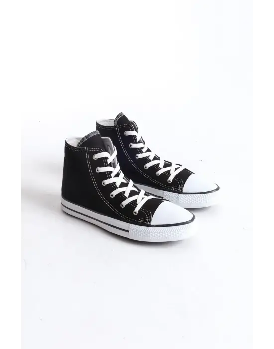 Tb0423 Axe Bağcıklı Keten Kumaş Erkek Günlük Sneaker Ayakkabı Kbt - Siyah