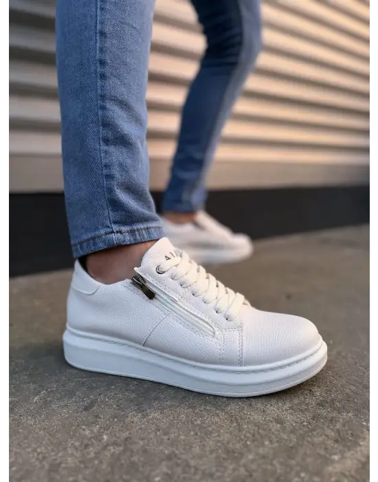 Tb155 Warrior Bağcıklı Ve Fermuarlı Cilt Erkek Günlük Sneaker Ayakkabı Cbt - Beyaz