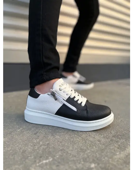 Tb155 Warrior Bağcıklı Ve Fermuarlı Cilt Erkek Günlük Sneaker Ayakkabı Cbt - Beyaz/siyah