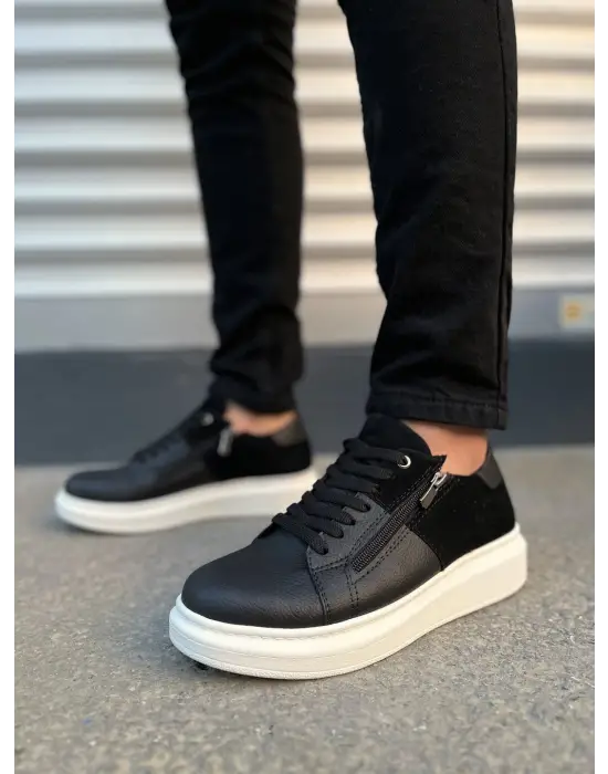 Tb155 Warrior Bağcıklı Ve Fermuarlı Cilt Süet Erkek Günlük Sneaker Ayakkabı Csbt - Siyah