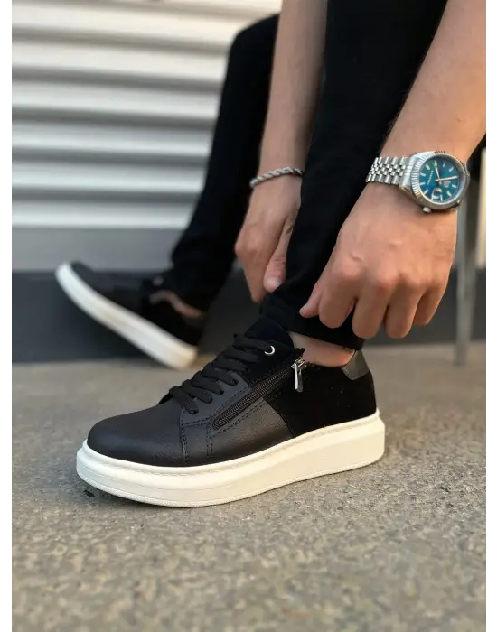 Tb155 Warrior Bağcıklı Ve Fermuarlı Cilt Süet Erkek Günlük Sneaker Ayakkabı Csbt - Siyah